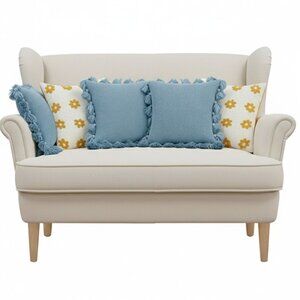 SOGA 5PC Sky Blue Textured Pom-Pom & Retro Daisy Chain Pillow Cover Set 45cm